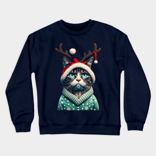 Grumpy Christmas Cat. Christmas Cat 2024 Crewneck Sweatshirt by BukovskyART